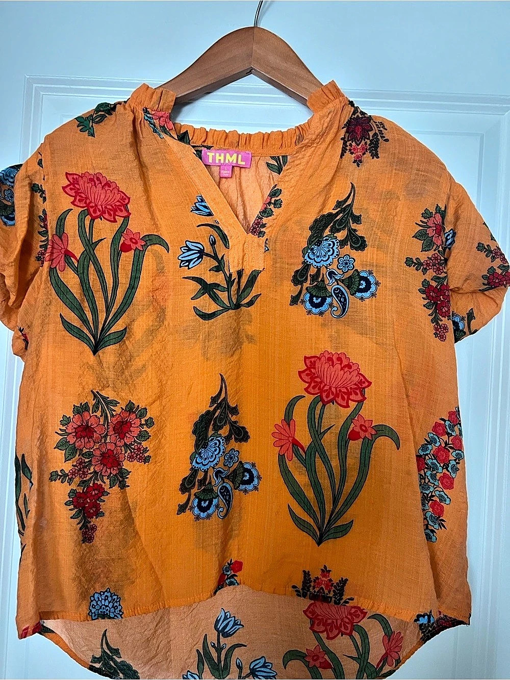 THML Floral Blouse in Orange & Blue